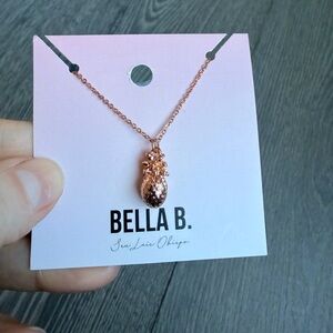 Bella B Pineapple Charm Tropical Necklace in Rose Gold
